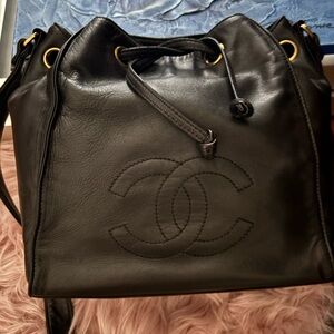 CHANEL Black Leather Bucket Bag